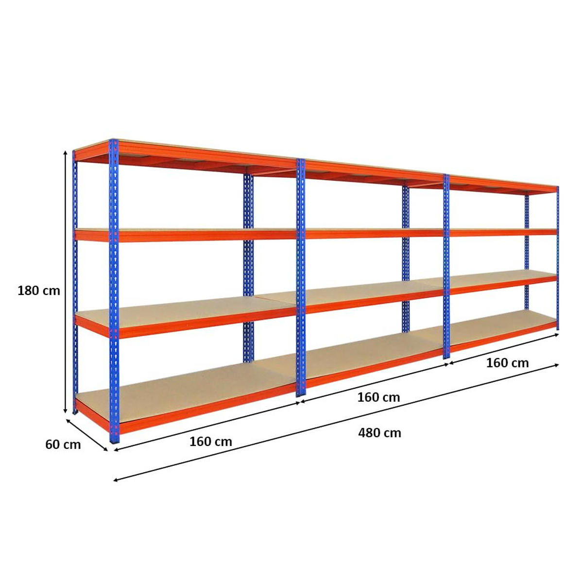 SCHWERLASTREGAL Bison 3er-Set mit 3x 200x180x60 cm 4 Fachböden Fachlast 600 kg Blau-Orange - Orange, Metall (540/200/60cm) - PROREGAL