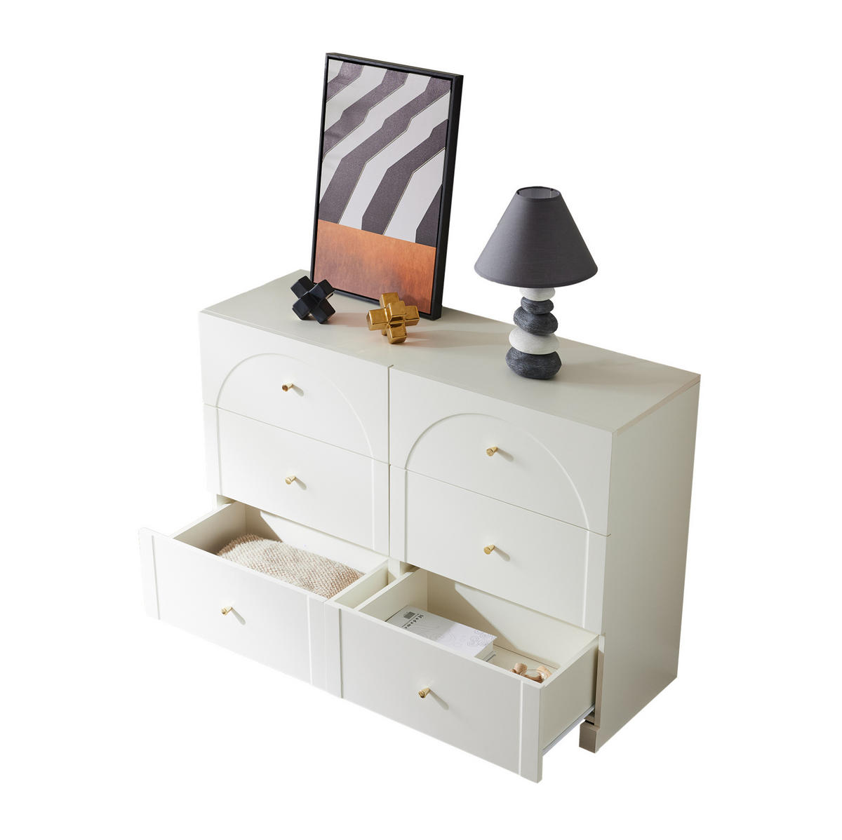 KOMMODE 120/40/82 cm in Weiß mit 6 Schubladen und romantisch-klassischem Design - Weiß, Holzwerkstoff (40/82/120cm) - Flora Grace