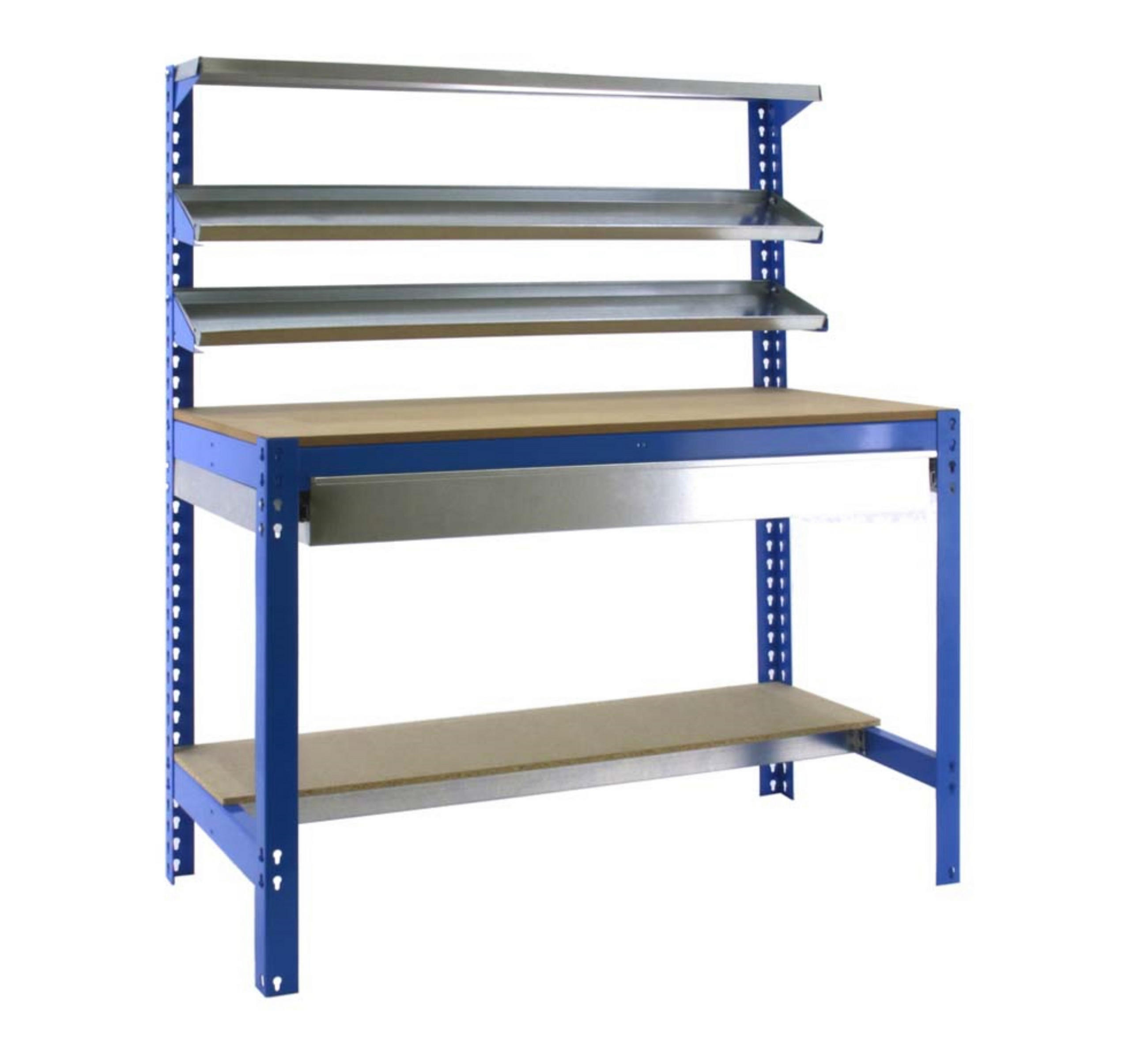 WERKBANK BUFFALO mit Frontablage und Schubfach | HxBxT 84x150x76cm | Traglast 600kg | Blau - Blau, Metall (150/84/76cm) - PROREGAL