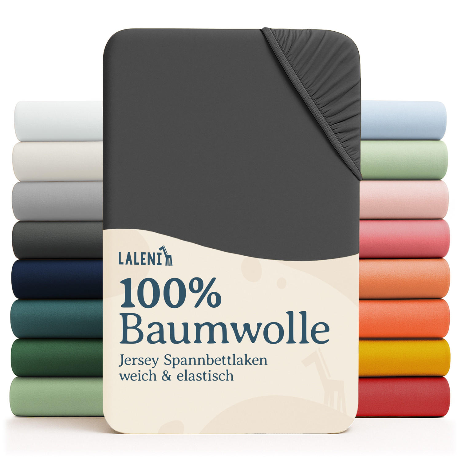 SPANNBETTLAKEN für Beistellbett & Stubenwagen – 100% Baumwolle, Atmungsaktiv & Weich, 70x140x15 cm, Anthrazit - Anthrazit, Textil (70/140cm) - Laleni