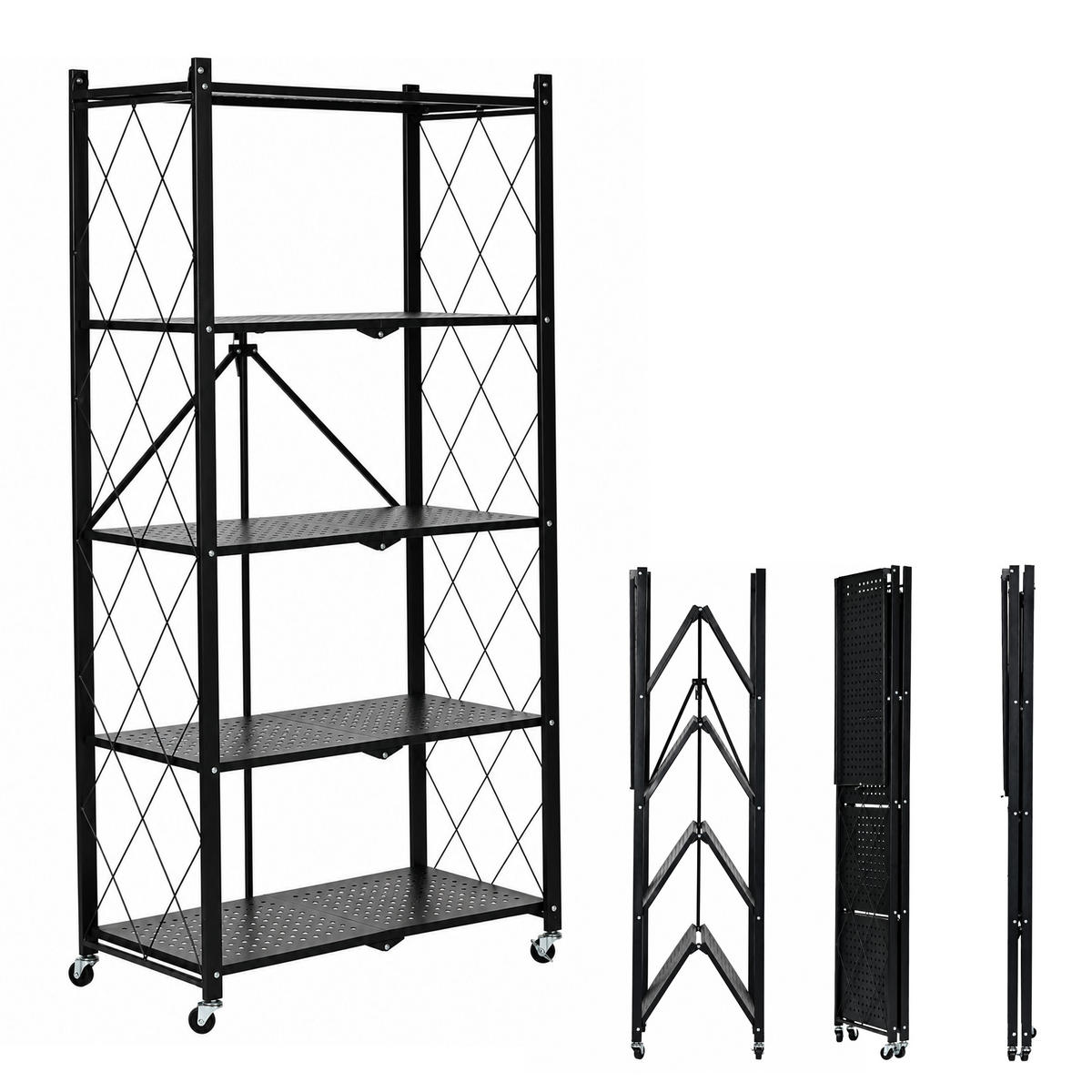 KLAPPREGAL Schwarz 5 Böden 159 cm - Schwarz, Metall (70.5/159/34cm) - Mat-Haus