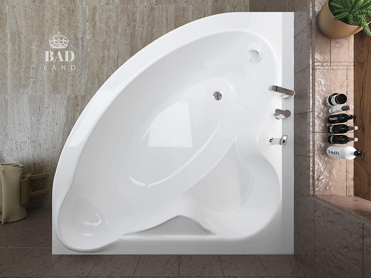 BADEWANNE Eckwanne STANDARD 130/130 mit Schürze Ablauf Füße - Weiß, Kunststoff (130/58.5/130cm) - bad land