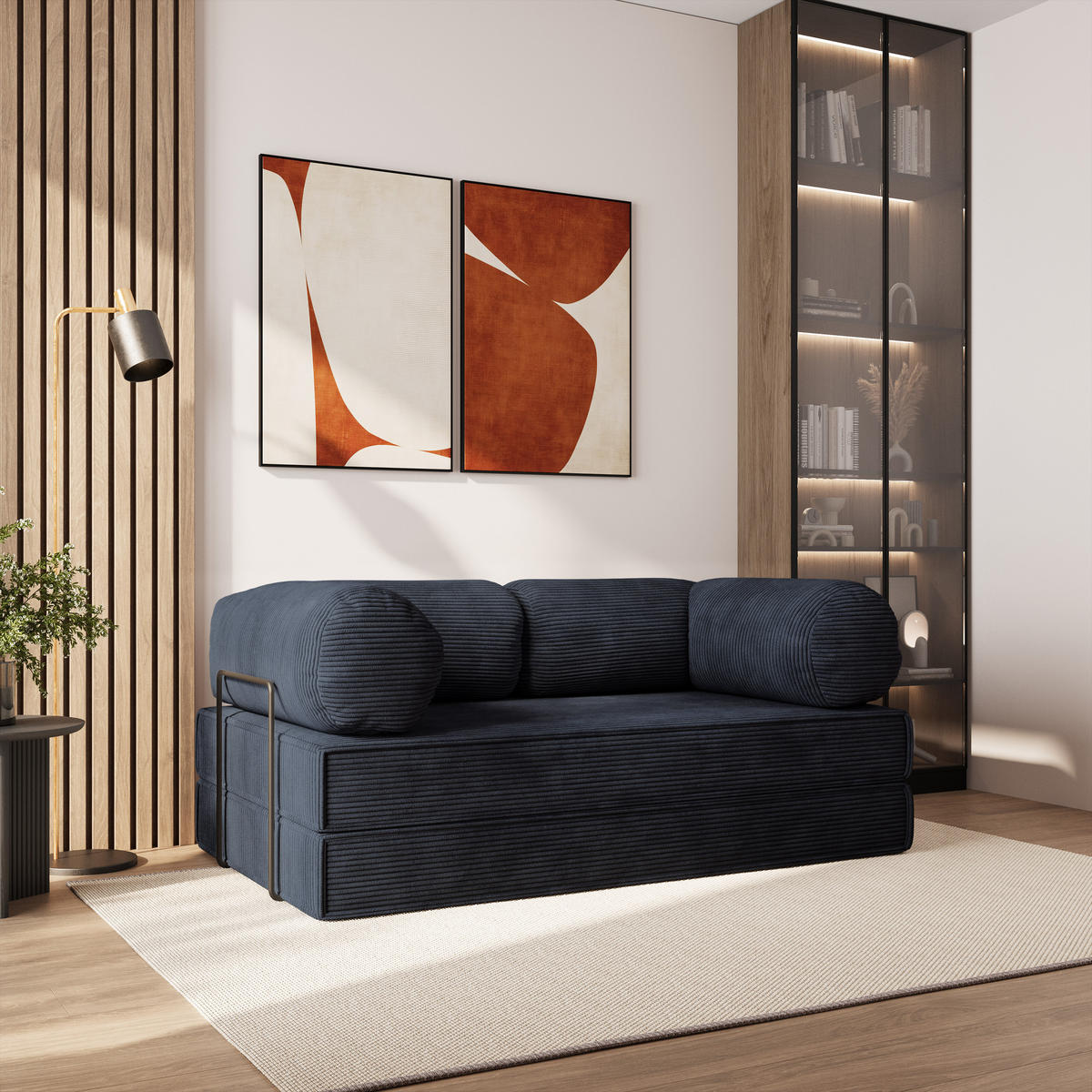 BETTSOFA ALVIO aus Schaumstoff Cordstoff Schwarz Schlaffunktion - Schwarz, Textil (170/68/80cm) - MASSENO