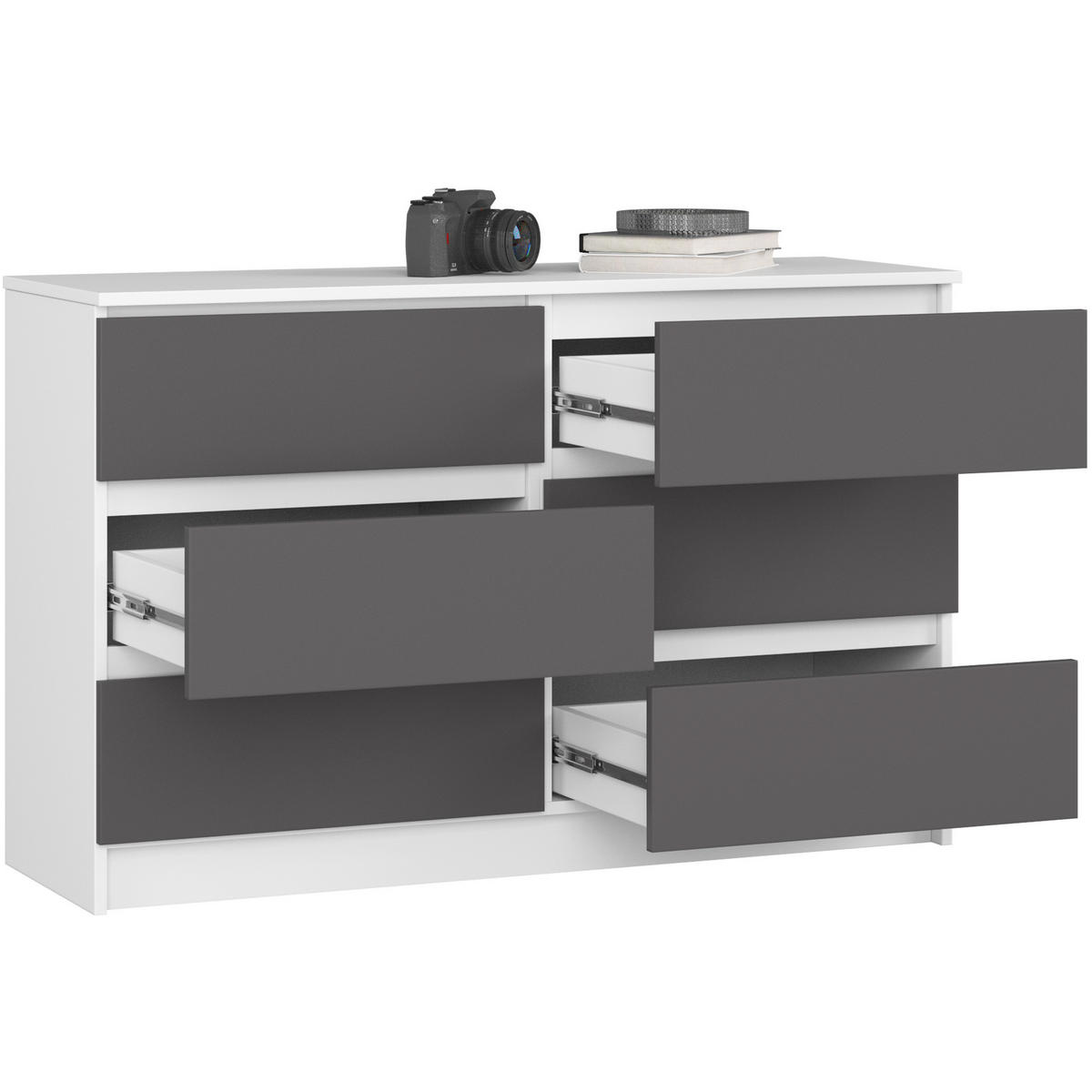 KOMMODE Weiß, Grau 120x40x77 cm - Weiß/Grau, Holzwerkstoff (120/77/40cm) - Akord