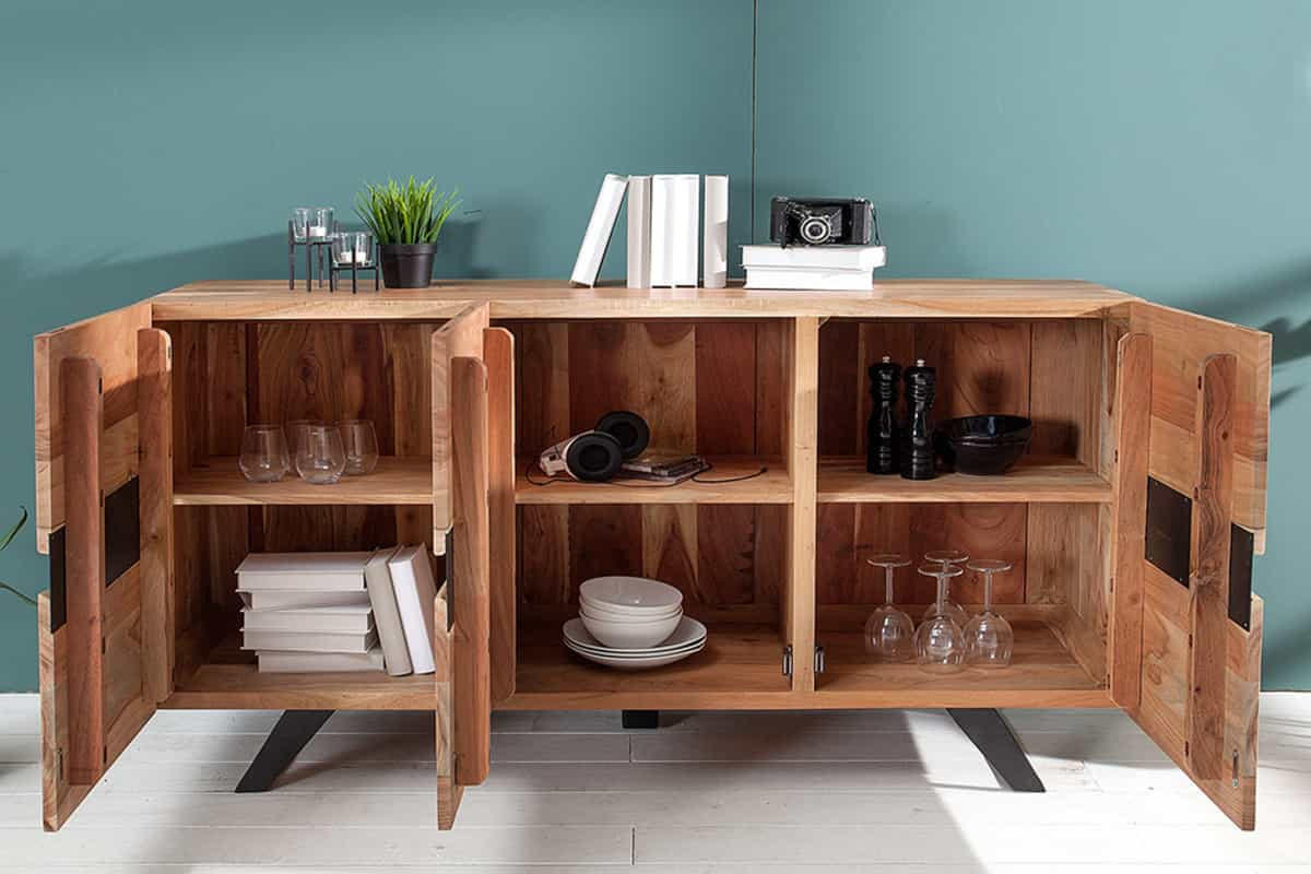 SIDEBOARD AMAZONAS Akazie Natur 150cm - Schwarz/Braun, Holz/Metall (150/85/43cm) - riess-ambiente