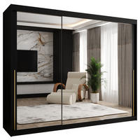 SCHWEBETÜRENSCHRANK mit Spiegel 250 cm Breite, schwarz mit goldenem Griff - Goldfarben/Schwarz, Holzwerkstoff (250/200/62cm) - Home Collective