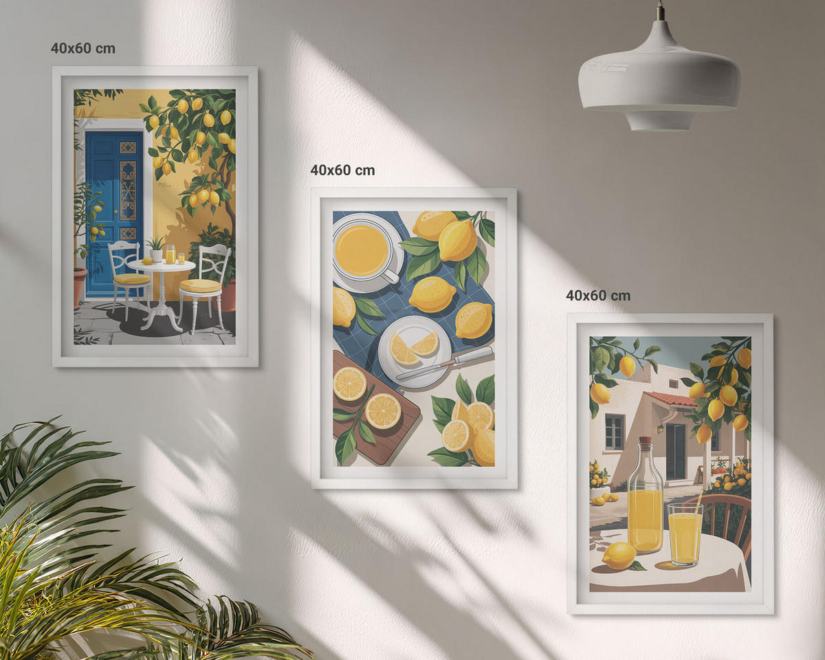 BILDER SET 3er Set - 40x60 cm Weißer Rahmen - Patio Sun Limonade - Weiß, Kunststoff (40/60cm) - TULUP