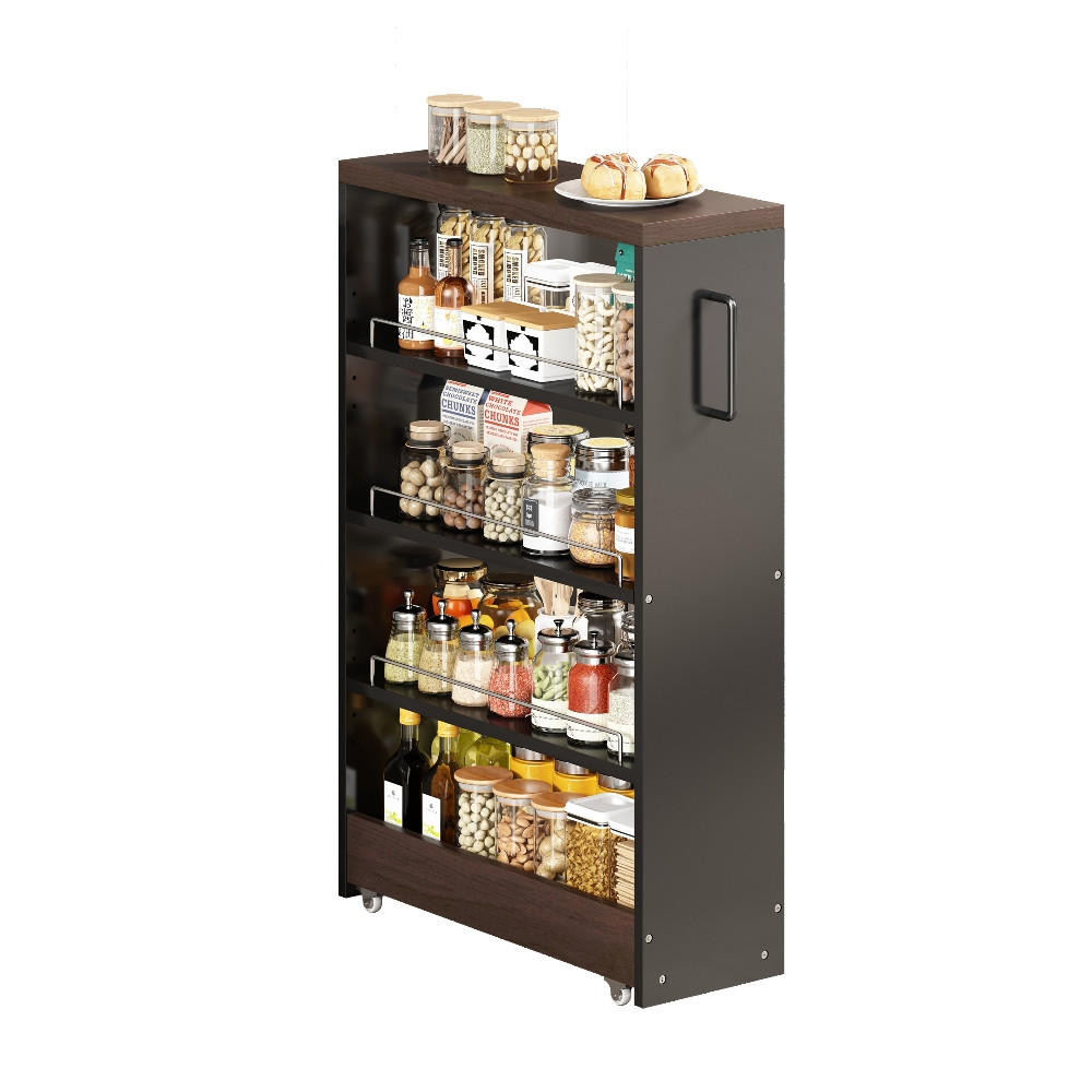 KÜCHENSCHRANK auf Rollen 12cm schmal Schwarz Braun Holzoptik 55/12/85 cm - Schwarz, Kunststoff (12/85/55cm) - Rolipo