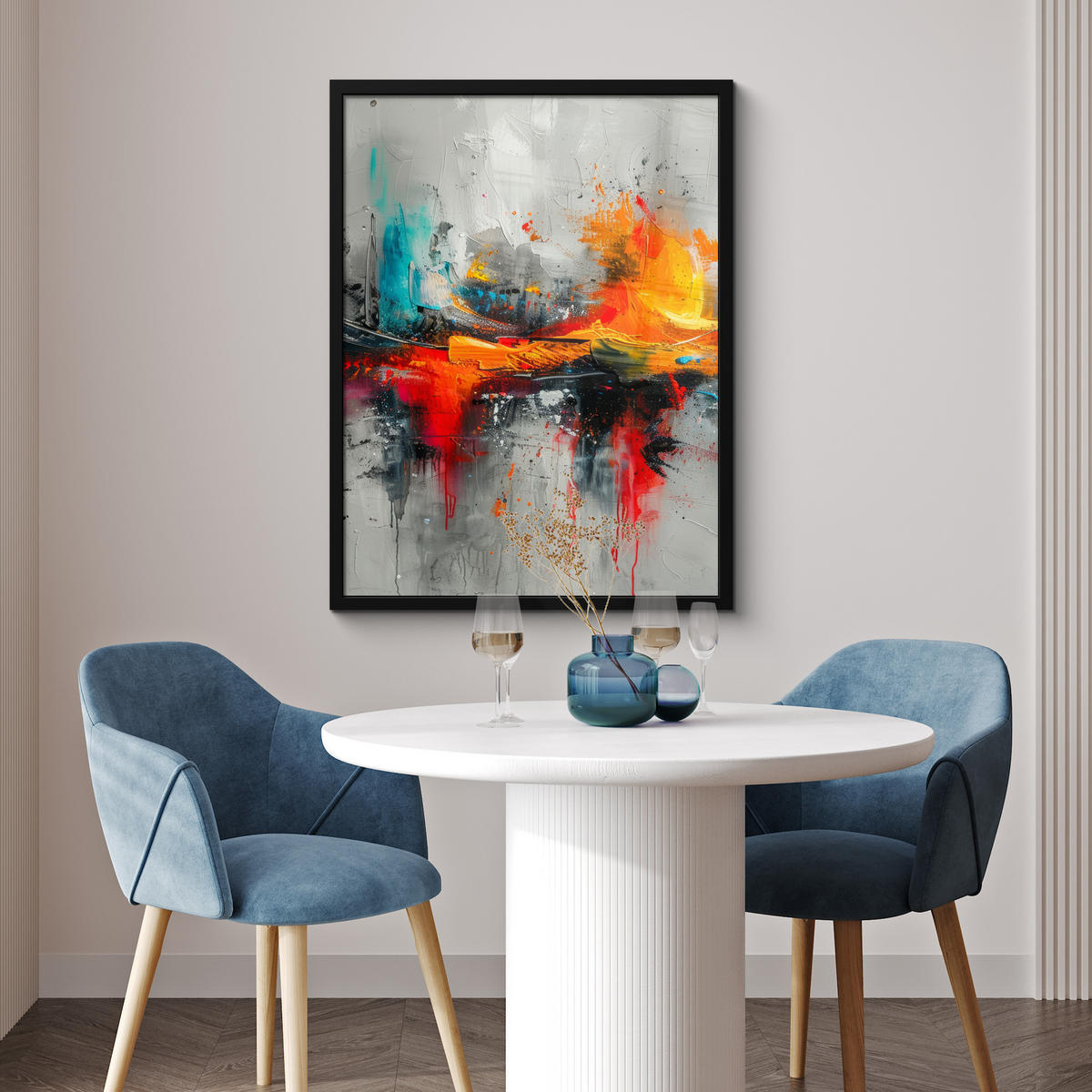 GERAHMTES BILD Moderne Kunst - Orange - Grau - Abstrakt 60x80 cm - Hellgrau, Papier (60/80cm) - MuchoWow