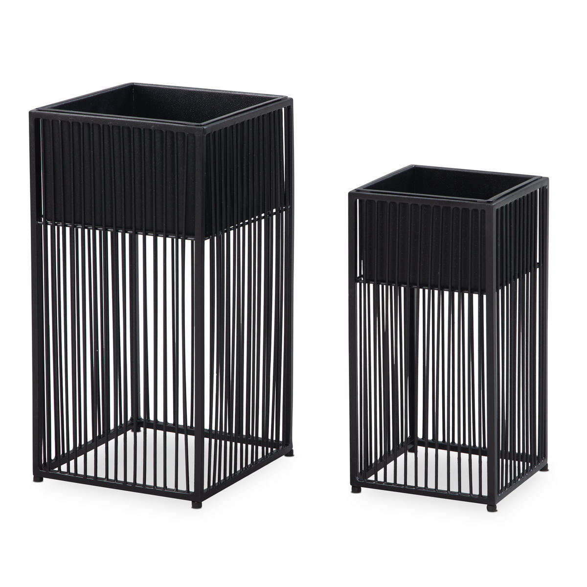 PFLANZKÜBEL 2er Set Metall Schwarz mit Gestell quadratisch - Schwarz, Metall (22/50cm) - KADIMA DESIGN