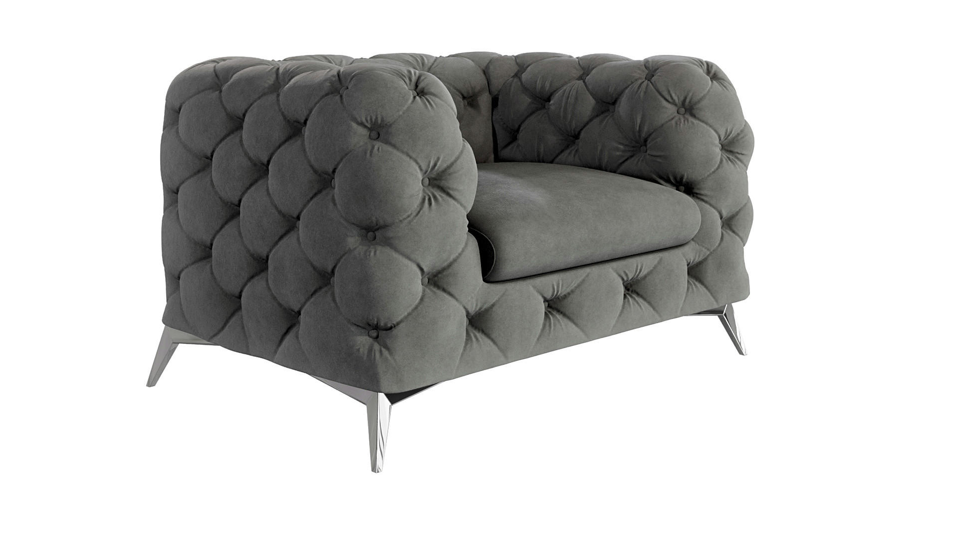 CHESTERFIELD-SESSEL Laura Grau Samt - Silberfarben/Grau, Holz/Textil (125/75/100cm) - S-Style Möbel