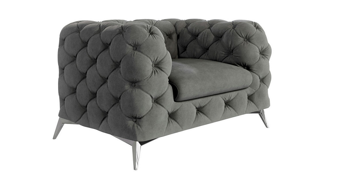 CHESTERFIELD-SESSEL Laura Grau Samt - Silberfarben/Grau, Holz/Textil (125/75/100cm) - S-Style Möbel