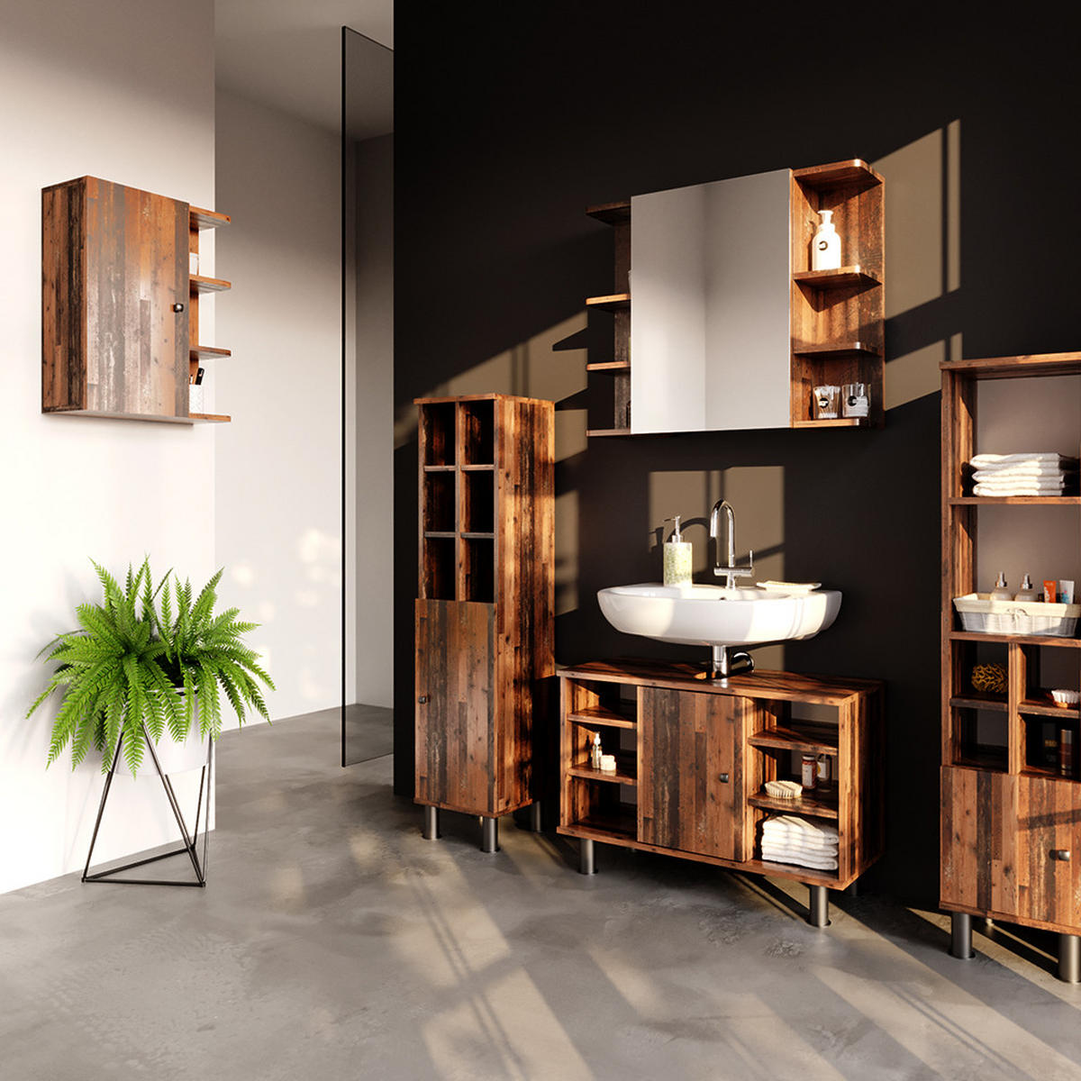 BADSCHRANK Fynn Eiche rustikal 47.2 x 59.2 cm - Wildeiche/Braun, Holzwerkstoff (47.2/59.2/21cm) - Vicco