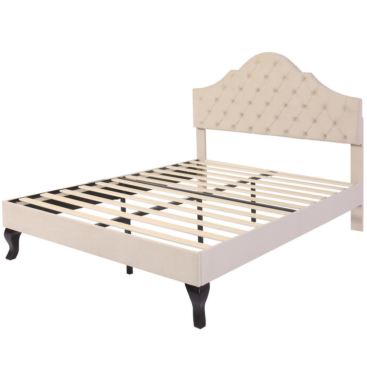 POLSTERBETT aus Samt 140x190 cm Off-White mit höhenverstellbarem Kopfteil und Lattenrost - Beige, Textil (140/190cm) - Modfu