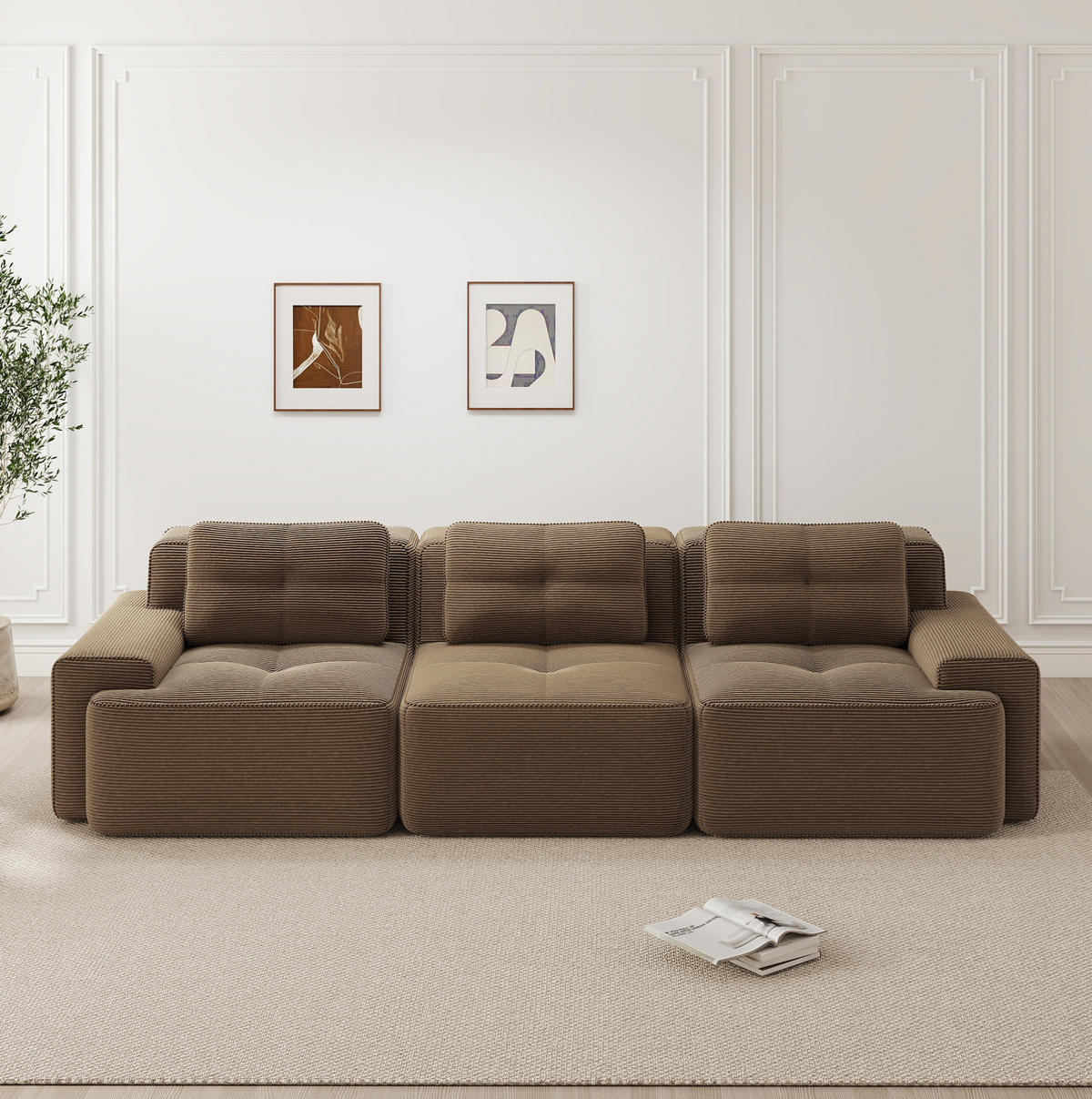 SOFA modular 3-Sitzer Tiefsitz Cord Braun - Braun, Textil (293/69/104cm) - IVMEU