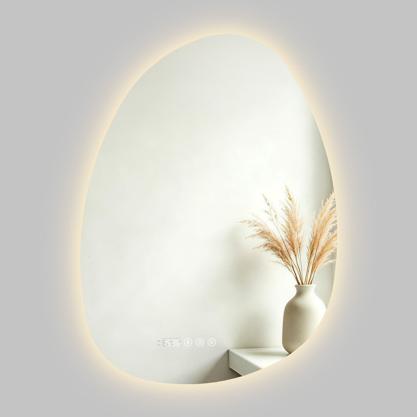 BADSPIEGEL MIT BELEUCHTUNG 75/55 cm asymmetrisch Bluetooth LED mit Antibeschlag - Transparent, Glas (55/75/3cm) - S'AFIELINA