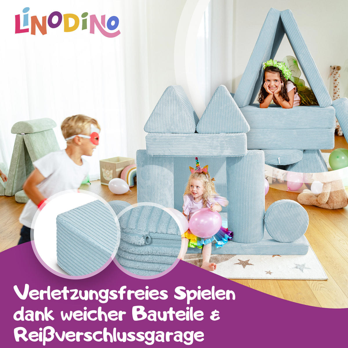 SPIELSOFA Kinder Fantasiewelt 8tlg - Blau, Textil (150/55/66cm) - Linodino
