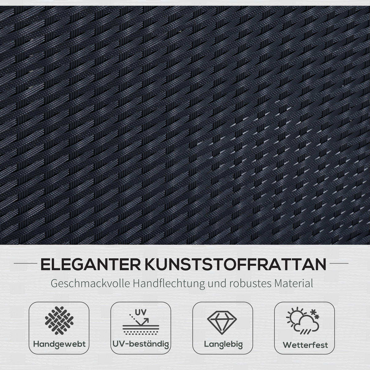 SITZGARNITUR Gartenmöbel Set Lounge, Polyrattan, Schwarz - Schwarz, Kunststoff - Outsunny