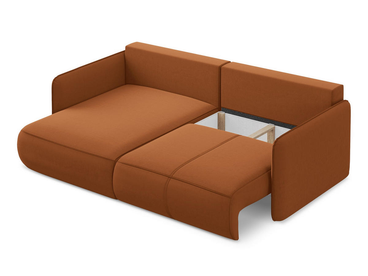 ECKSOFA mit Schlaffunktion Samt Stoff Orange - Terra cotta/Schwarz, Kunststoff/Textil (148/207cm) - Makamii