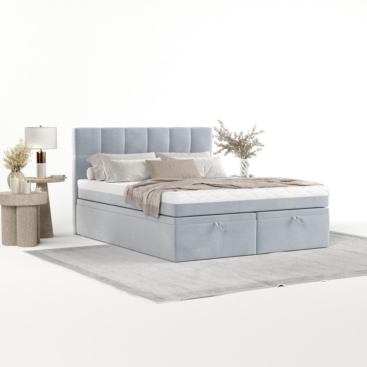 BOXBETT Elano 140/200 cm Hellgrau im Paros Stoff - Hellgrau/Schwarz, Holz/Holzwerkstoff (140/200cm) - AltaBeds