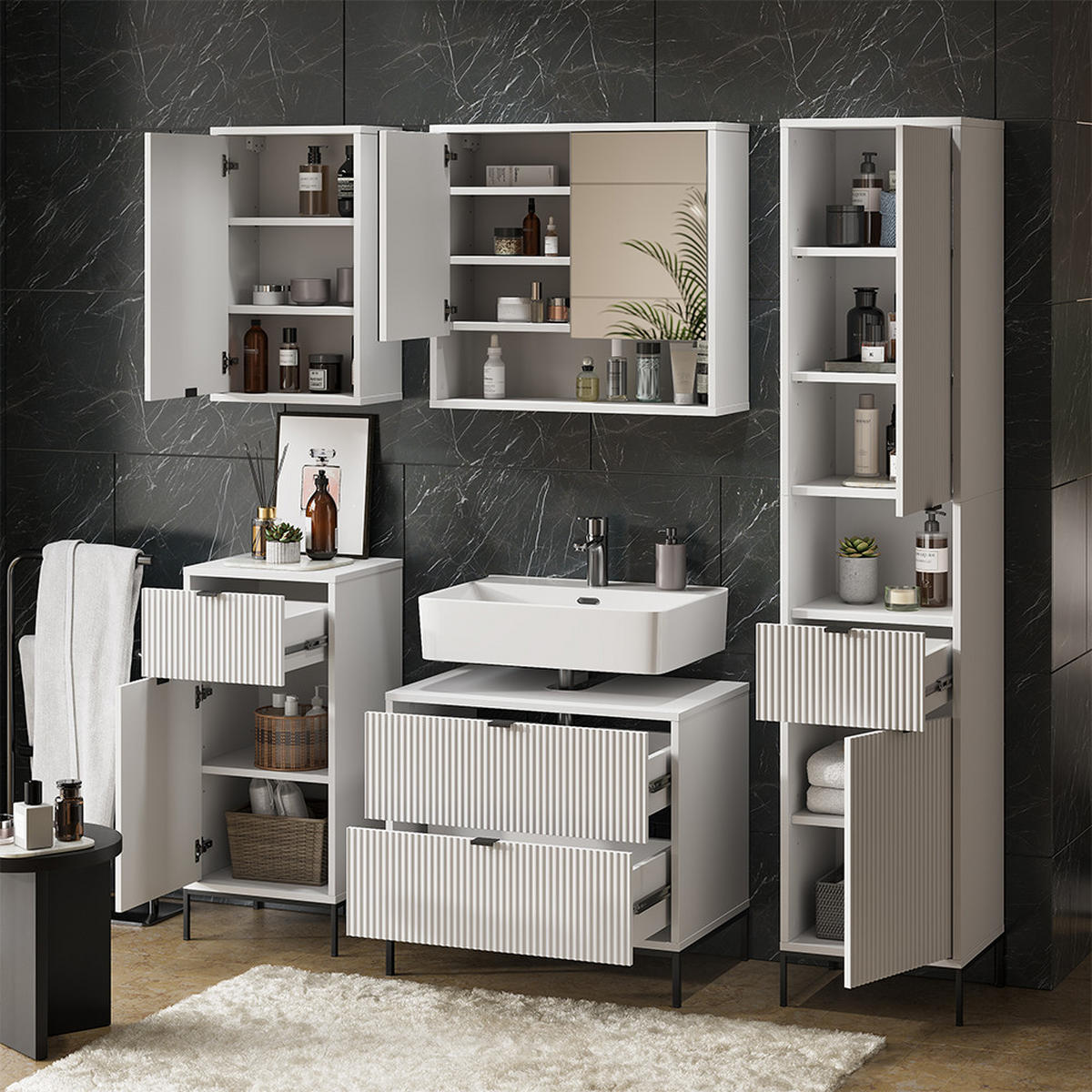 BADMÖBEL-SET Eliza Weiß 5 Teile - Weiß, Holzwerkstoff (70/63/45.1cm) - Vicco