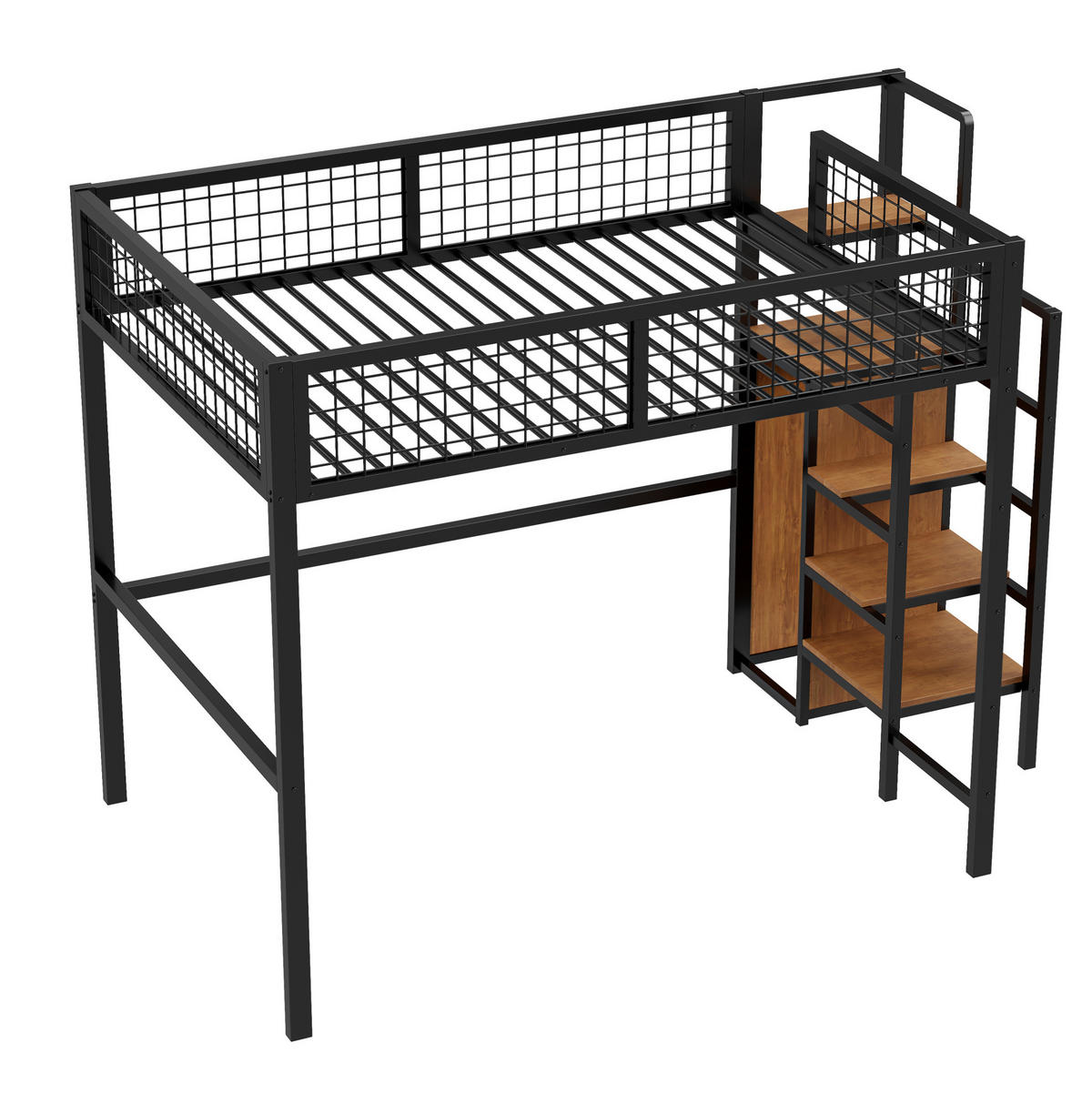 HOCHBETT 140/200 cm aus Metall mit Leiter und Kleiderschrank, Schwarz - Schwarz, Metall (140/200cm) - Flora Grace