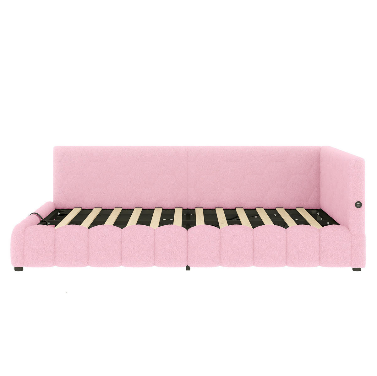 TAGESBETT 140/200 cm mit LED-Lichtleiste, USB, Typ-C und hydraulischem Bettkasten, Vliesimitat, Rosa - Rosa, Textil (140/200cm) - Redom