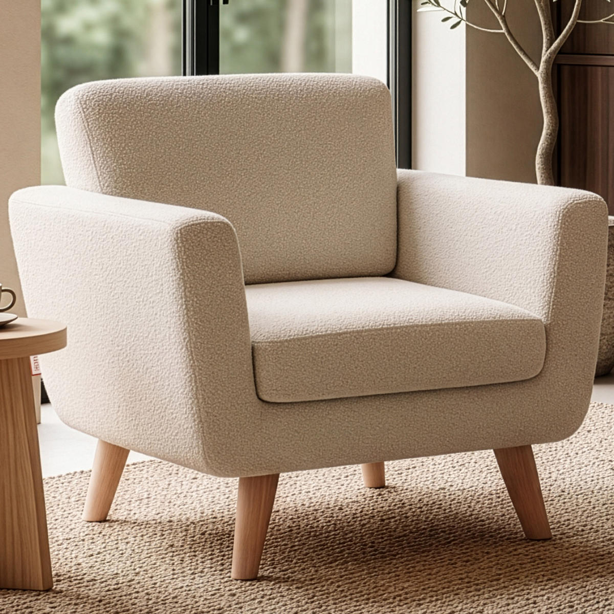 SESSEL TAGIO Massivholz-Beine, cremig - Creme/Braun, Buchenholz/Textil (86/80/88cm) - KONSIMO®