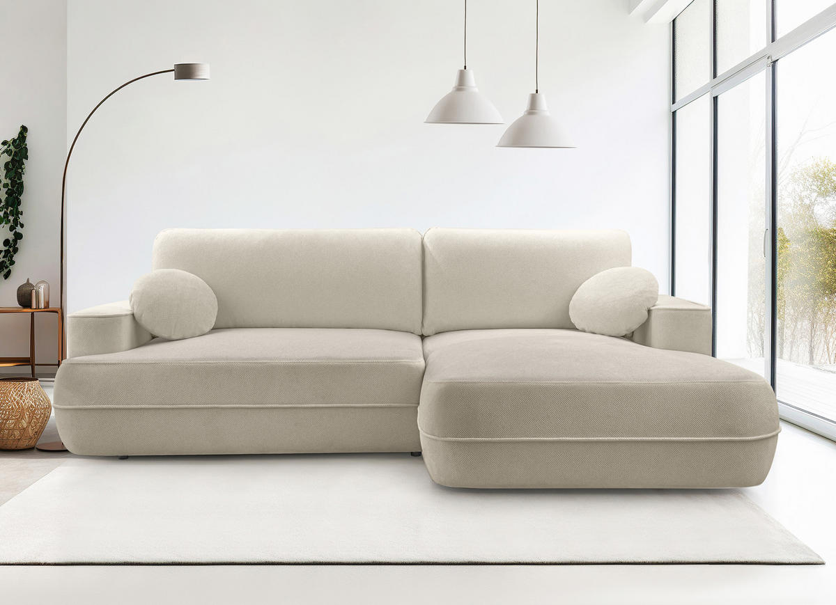ECKCOUCH L Form Peoni Beige 267/168/87 cm mit Schlaffunktion R - Beige/Schwarz, Kunststoff/Textil (267/168cm) - AX Living