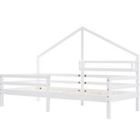HAUSBETT 90/200 cm Weiß aus Kiefernholz mit Bücherregal - Weiß, Holzwerkstoff (90/200cm) - OKMYHOME