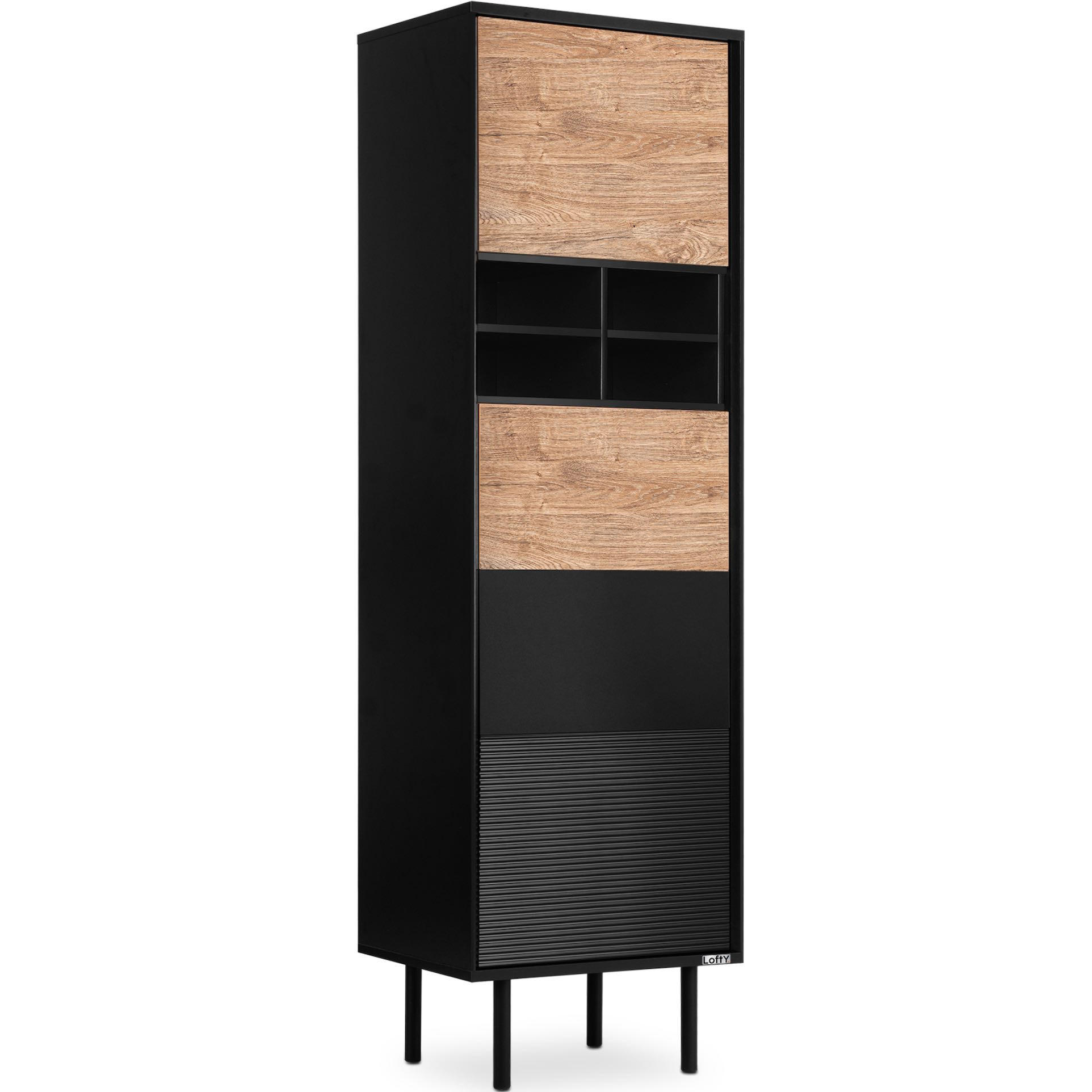 REGAL LOFTY Kreuzeinlage, schwarz / Eiche natur - Eichefarben/Schwarz, Holzwerkstoff (52/174/41cm) - KONSIMO®