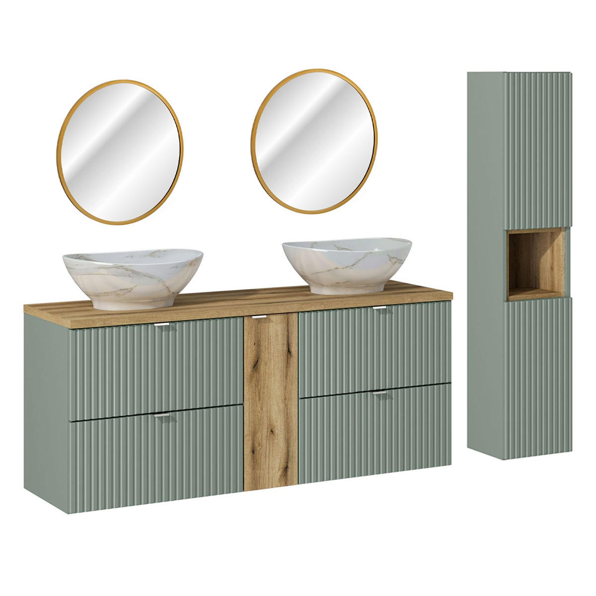 KOUPELNOVÝ NÁBYTEK 140.4cm Jade 2er-Set Zelená a dřevo - zelená barva, kompozitní dřevo (140.4/59/40cm) - Petits-meubles