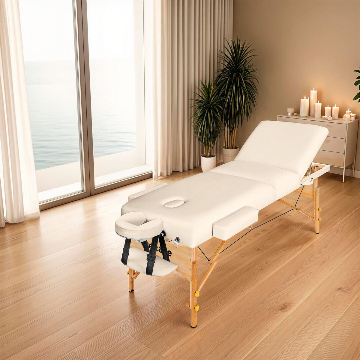 MASSAGELIEGE 3 Zonen, 218 x 102 x 90 cm,beige - Beige, Holz (102/90/218cm) - tectake
