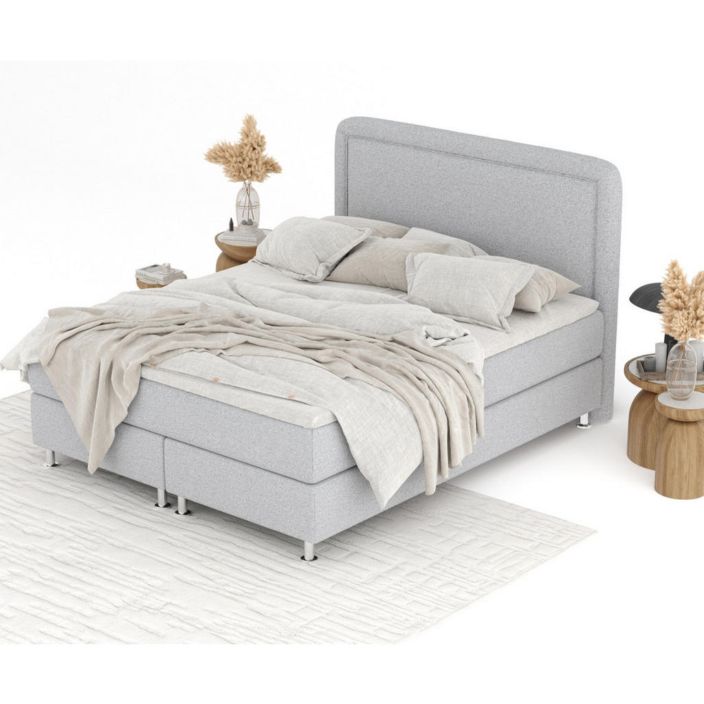 Thumbnail - Maison de Reve Boxspringbett, Hellgrau, Textil, Buche, Kiefer, H3, Höhe ca. 21 cm, 200x200 cm, FSC 100%, Made in EU, Oek...