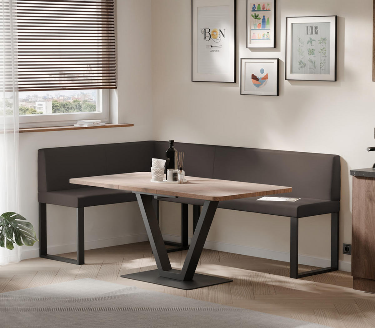 ECKBANK links SANA U Kunstleder glatt, 142/196 cm Braun - Braun, Kunststoff/Textil (142/196cm) - Idohome