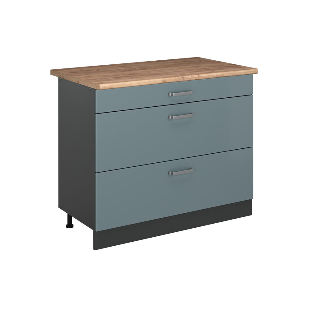 SPODNÍ SKŘÍŇKA KUCHYŇSKÉ LINKY R-Line, Modrošedá/Antracit, 100 cm pracovná doska Dub Goldkraft - antracitová/šedohnědá, kompozitní dřevo (100/81.6/60cm) - Vicco