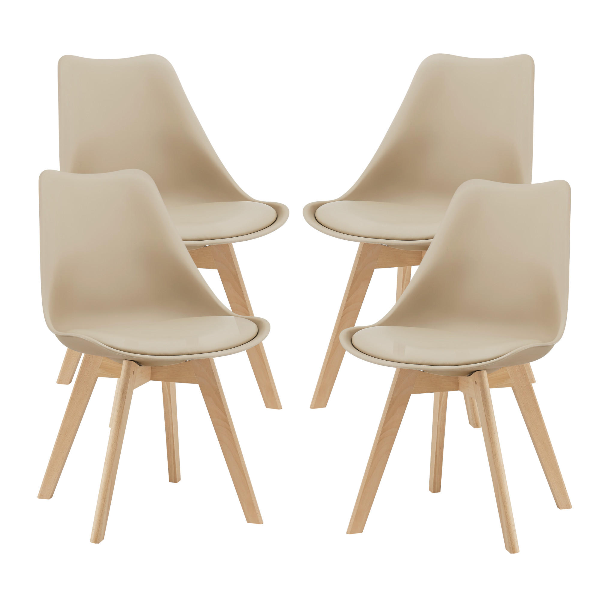 ESSZIMMERSTUHL-SET 4 TLG. Fläten - Beige, Leder (49/81/57cm) - [en.casa]