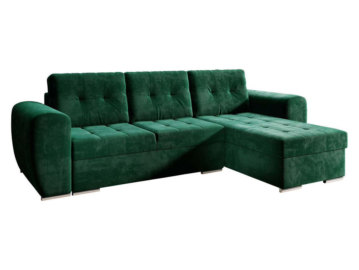 ECKSOFA Bari - Smaragdgrün/Silberfarben, Holz/Textil (256/157cm) - MIRJAN24