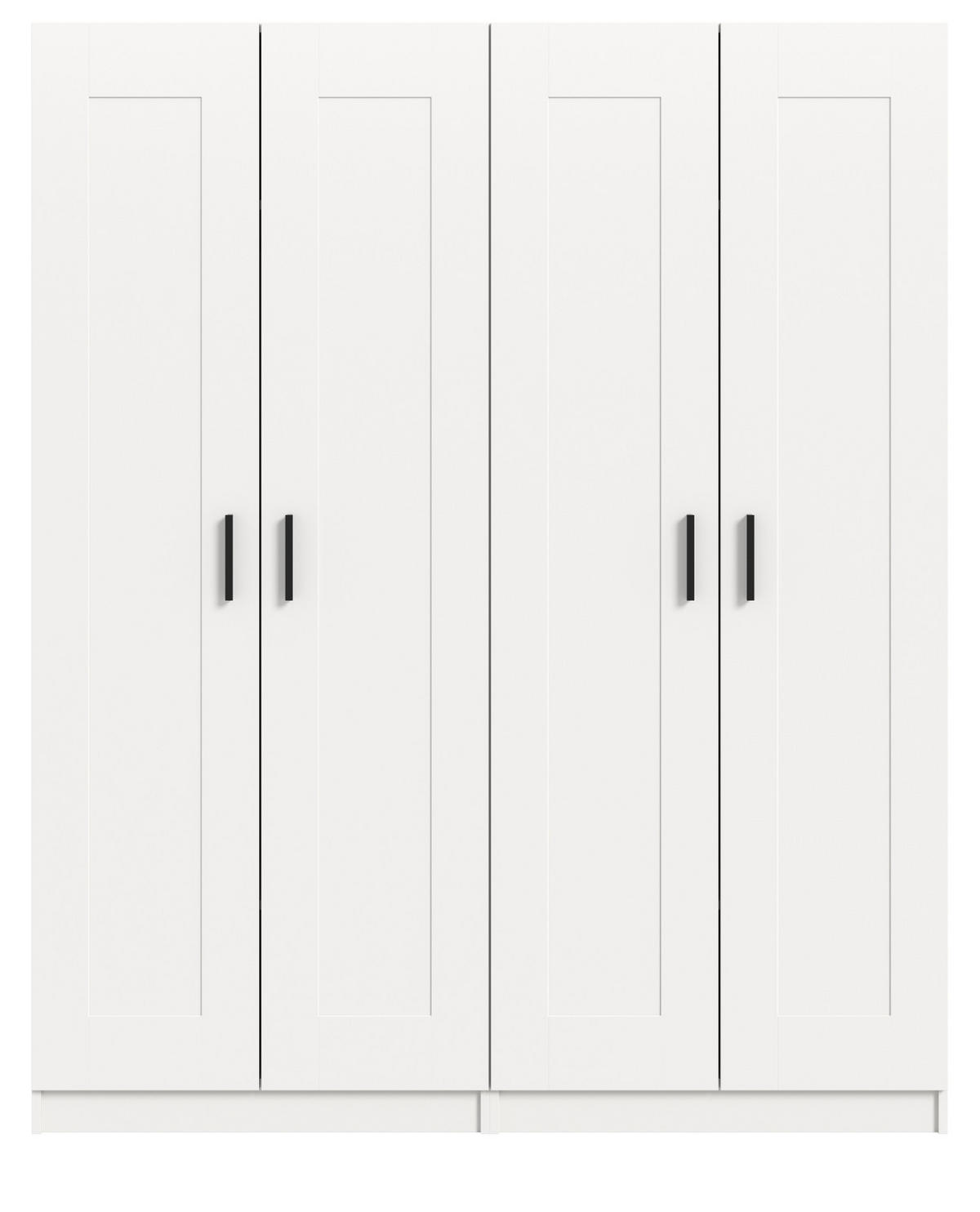 KLEIDERSCHRANK in weiß 160 x 194 cm, Drehtürenschrank 4-türig skandinavisch - Schwarz/Weiß, Holzwerkstoff/Kunststoff (160/194/56cm) - Inn.Furn