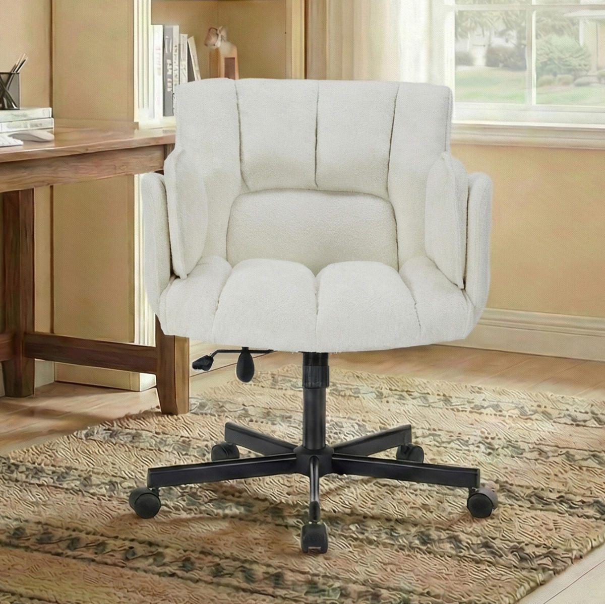 BÜROSTUHL in Beige 68x60x86 cm mit klappbaren Armlehnen und verstellbarer Lendenstütze - Beige, Textil (60/86/68cm) - IVMEU