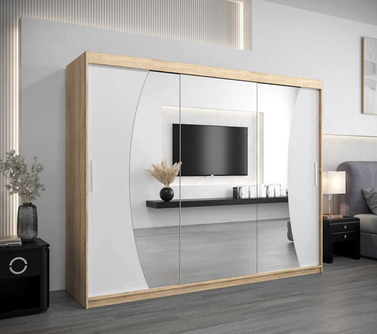 SCHWEBETÜRENSCHRANK 200/250/62 2-türig - Silberfarben/Weiß, Holz/Kunststoff (250/200/62cm) - Abiks Möbel