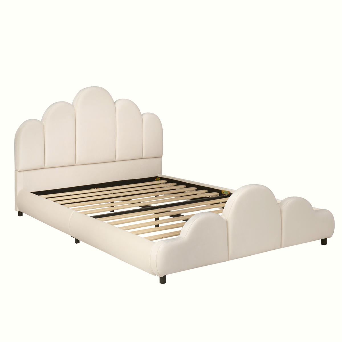 POLSTERBETT 140/200 cm in Beige mit Bettkasten, abgerundeten Ecken und wolkenförmigem Design aus Samt - Beige/Schwarz, Holzwerkstoff/Textil (140/200cm) - STILVORA