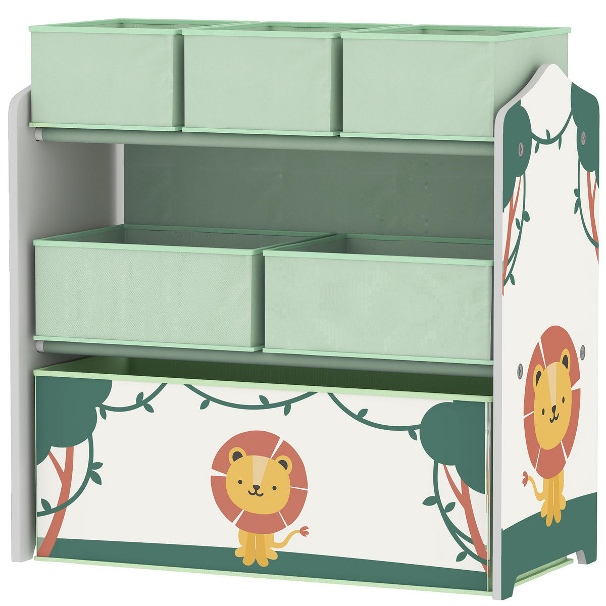 KINDERREGAL DE-17258 3 Ebenen & 6 herausnehmbare Stoffboxen Grün - Grün, Holzwerkstoff (63/66/30cm) - ComfortXL