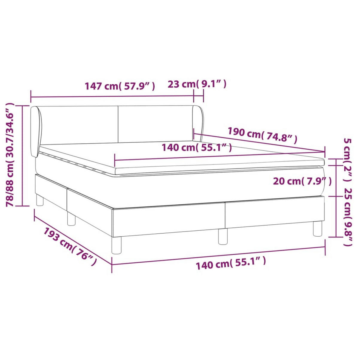 BOXSPRINGBETT Mit Matratze Schwarz 140/190 Cm Kunstleder - Weiß, Leder/Textil (140/190cm) - vidaXL