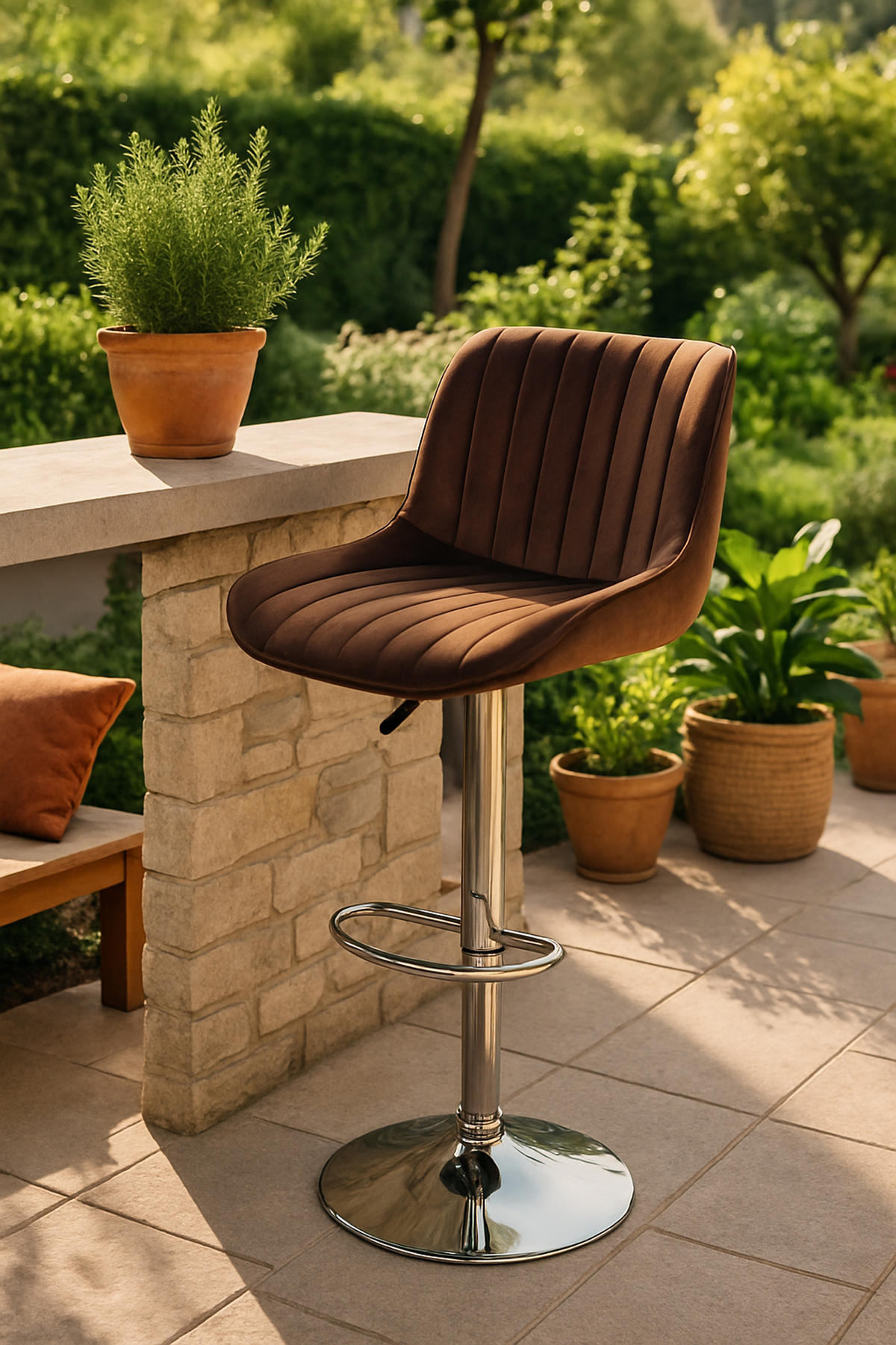 BARHOCKER Lento Gestell Metall in Chromoptik Samt Braun - Chromfarben/Braun, Textil/Metall (50/108/50cm) - TPFLiving