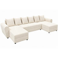 WOHNLANDSCHAFT PUMA U 308 cm – Cord Sofa in U-Form mit Schlaffunktion, Bettkasten und weichem Cordbezug - Beige/Schwarz, Kunststoff (308/85/140cm)