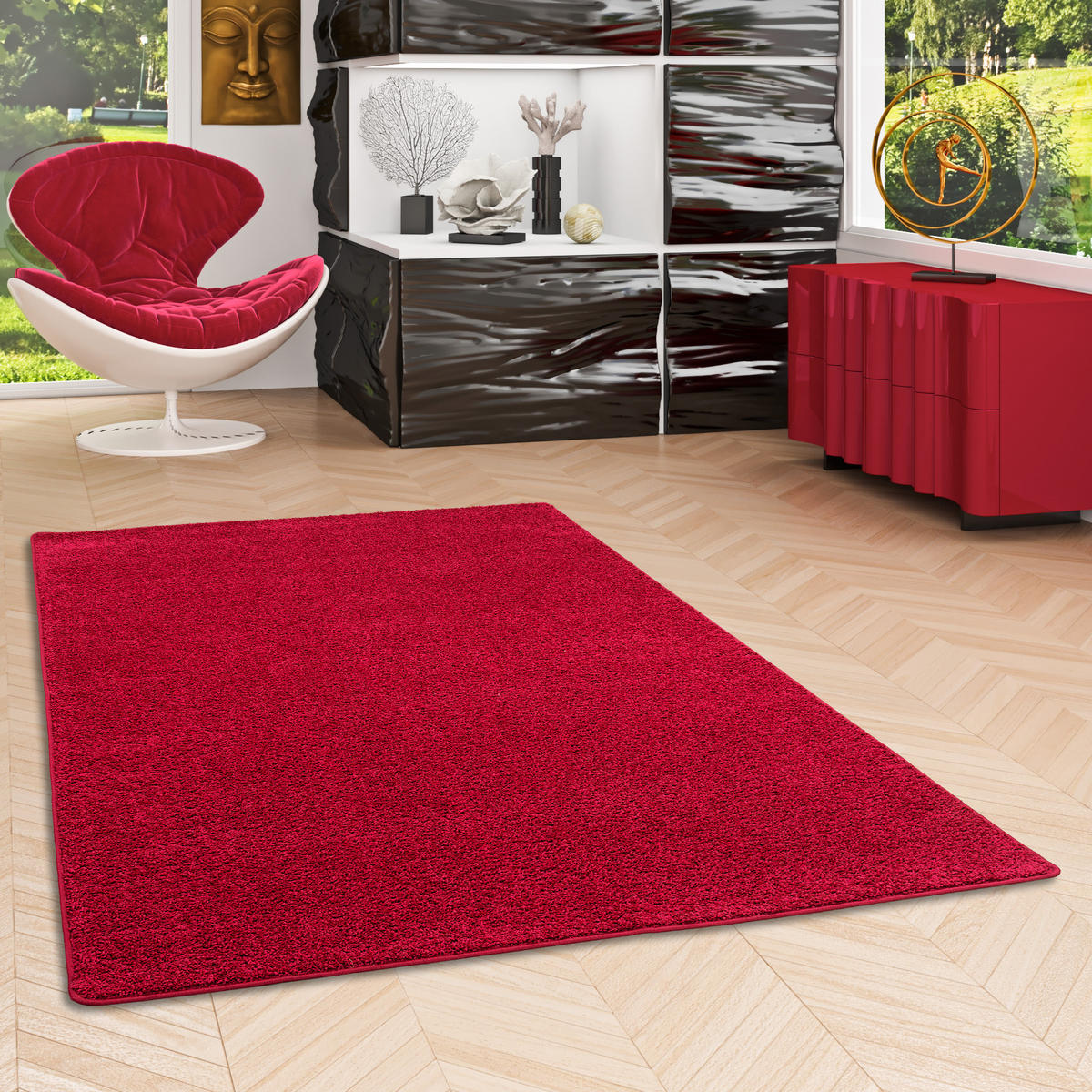 HOCHFLOR VELOURS TEPPICH MONA - Rot, Textil (80/240cm) - Snapstyle