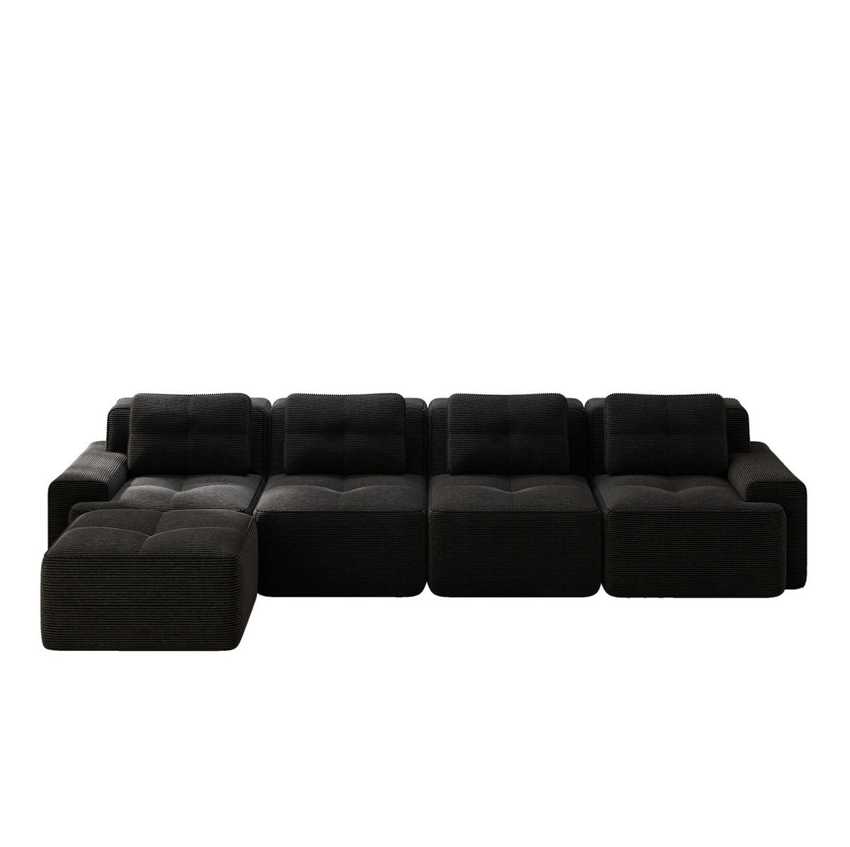 ECKSOFA 382/177/69 cm schwarz aus Cord mit 74 cm Tiefsitz und Chaiselongue - Schwarz, Textil (177/382cm) - OKWISH