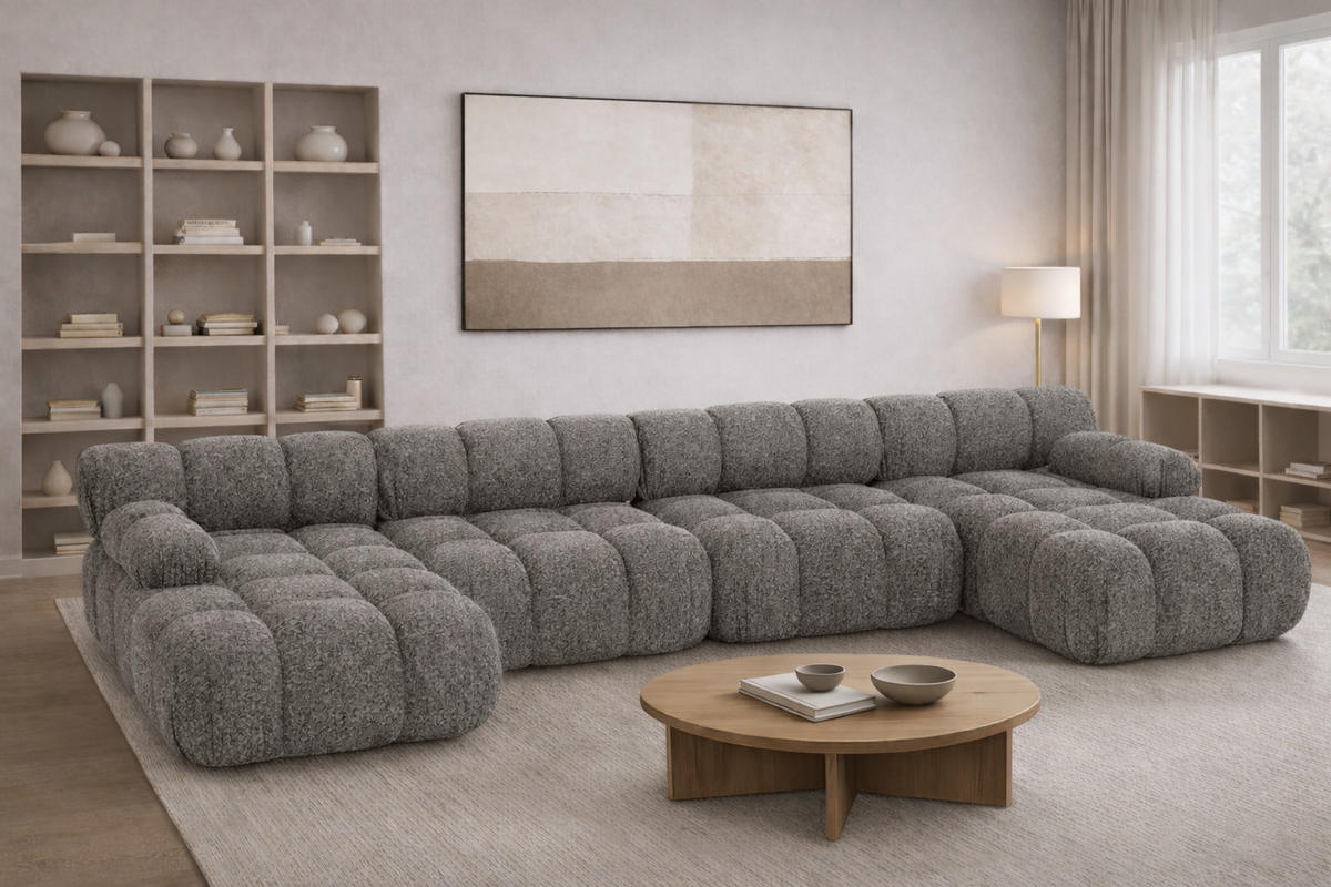 ECKSOFA U-Form XL, Stoff Bouclé Abriamo, Braun, Selia U XL - Braun, Holz (380/70/160cm) - Kaiser Möbel