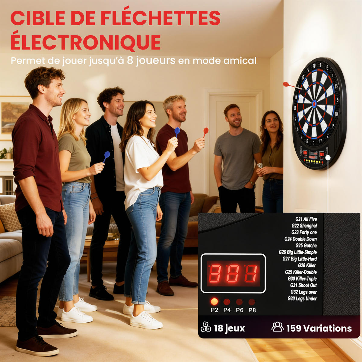 DARTSCHEIBE DE-18831 33 Spiele, 202 Variationen - Schwarz, Kunststoff (44/2.8/53cm) - ComfortXL